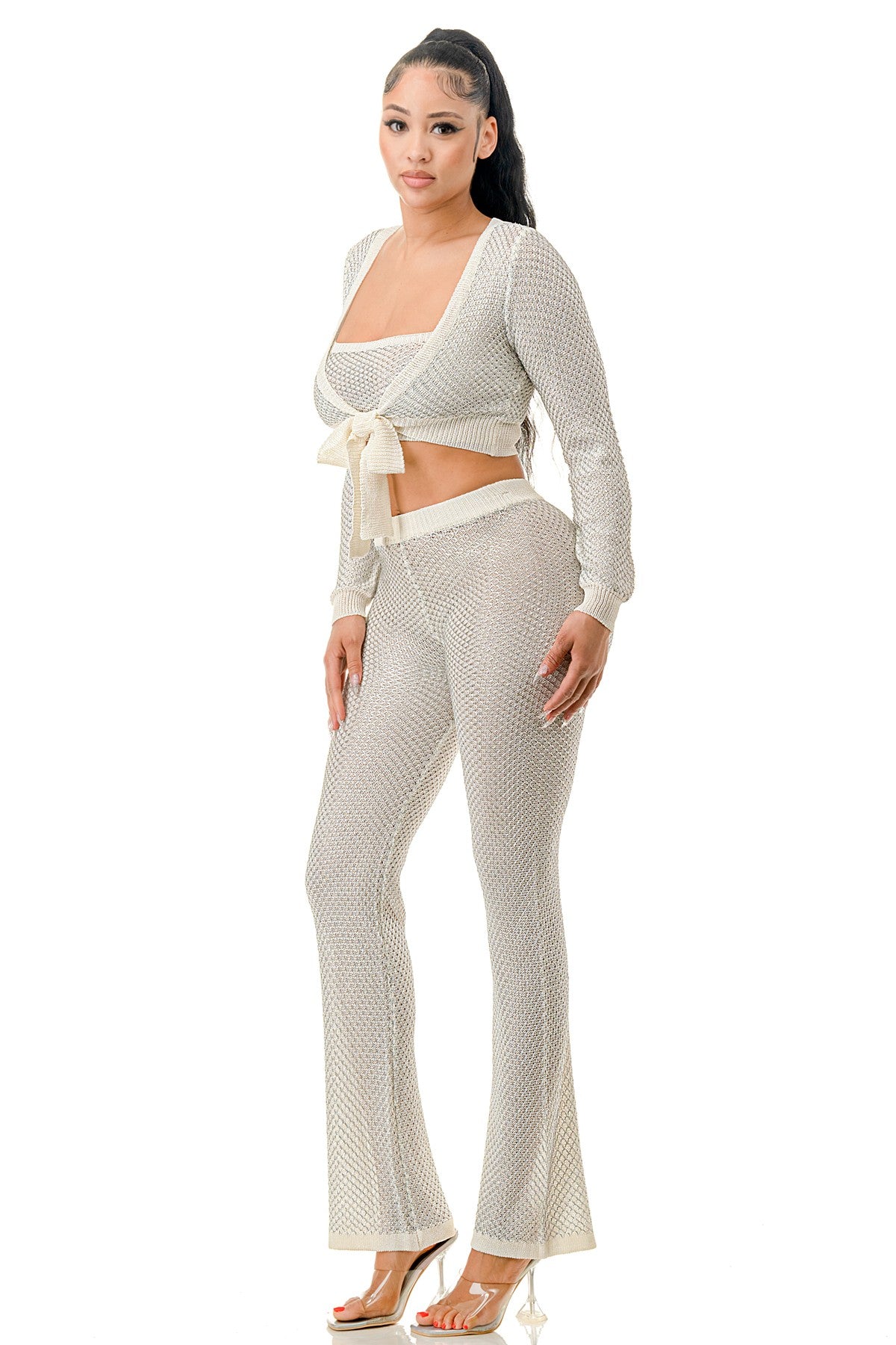 3 PCs KNIT SET WITH WIDE LEG PANTS