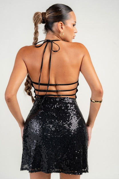 SEQUIN LACE MINI PARTY DRESS