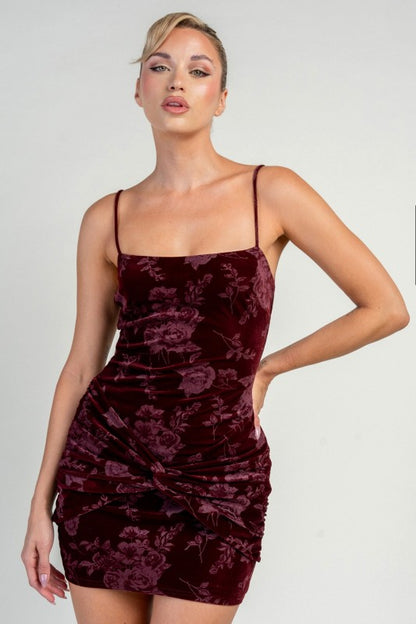 FRONT TWIST VELVET MINI DRESS