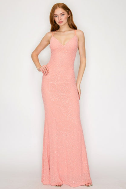 BEADED CORSET MESH MERMAID MAXI COCKTAIL DRESS