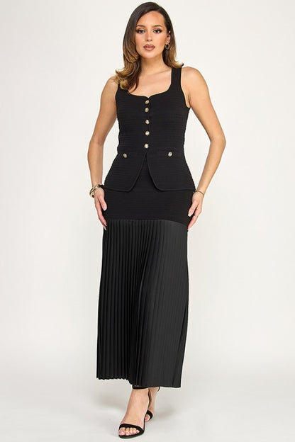 SWEATER VEST AND CONTRAST PLEATED SKIRT SET