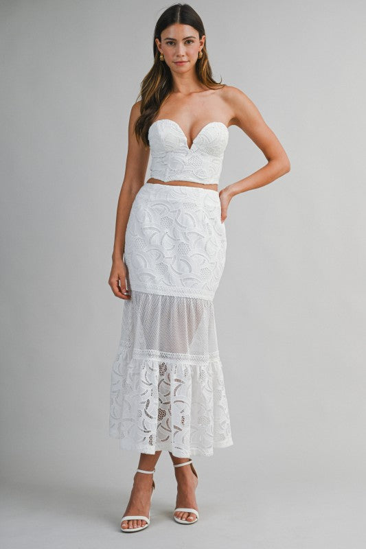 EMBROIDERED LACE TUBE TOP AND MERMAID SKIRT SE