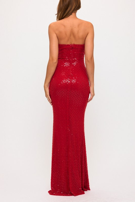 BEADS AND SEQUINS MAXI COCKTAIL DRESS