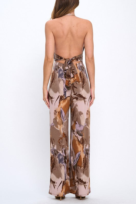 MULTI COLOR HALTER WIDE LEG JUMPSUIT