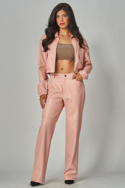 FAUX LEATHER BOMBER JACKET