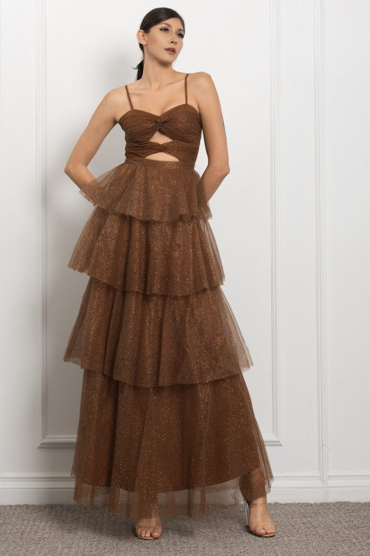 SPAGHETTI STRAP TIERED MAXI PARTY DRESS