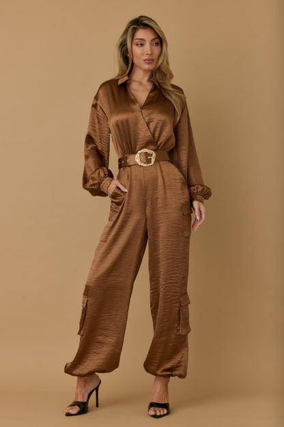 SATIN ELEGANT CARGO JUMPSUIT