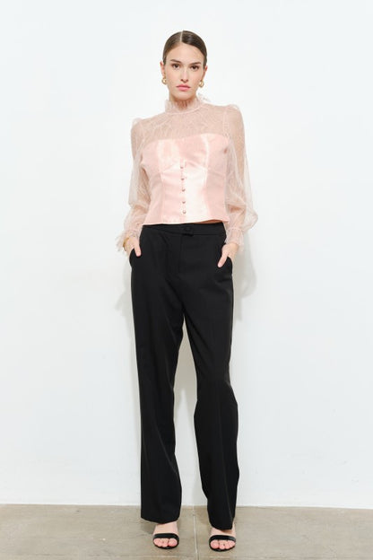 LUXE LACE MOCK NECK LONG SLEEVES BLOUSE