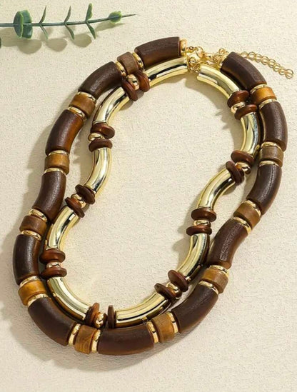 2 PCS BOHEMIAN WOODEN NECKLACE SET