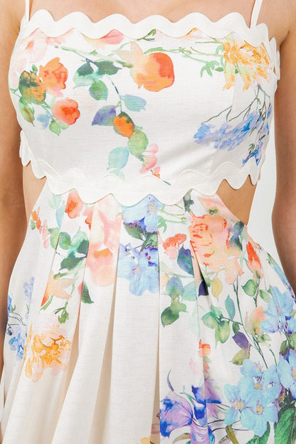 FLORAL PRINTED CUT OUT MIDI DRESS