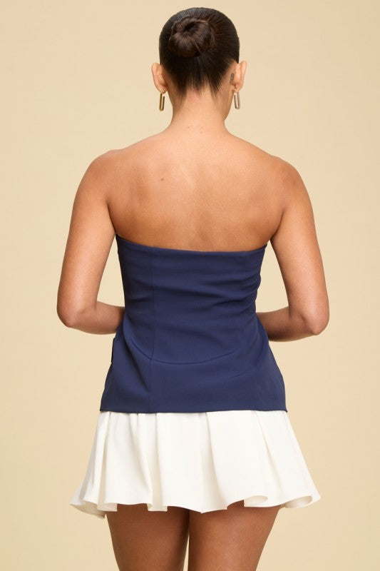 PLEATED BUTTON CONTRAST ROMPER