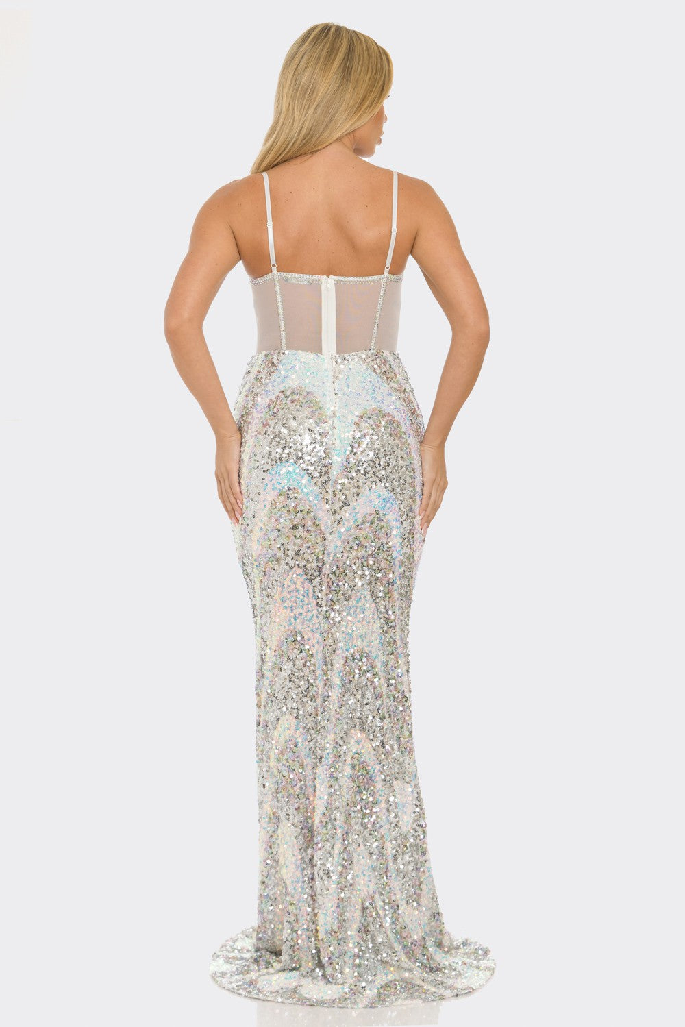 SEQUIN MESH CONTRAST MAXI Cocktail  DRESS