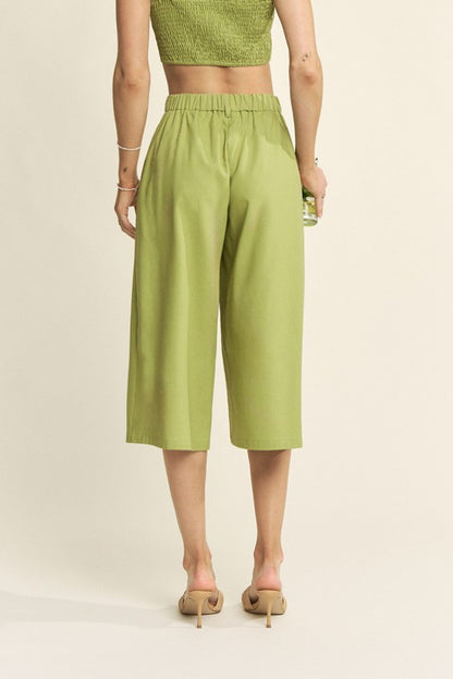 LINEN BLEND FRONT TIE SLEEVELESS TOP AND FRONT SLIT PANTS