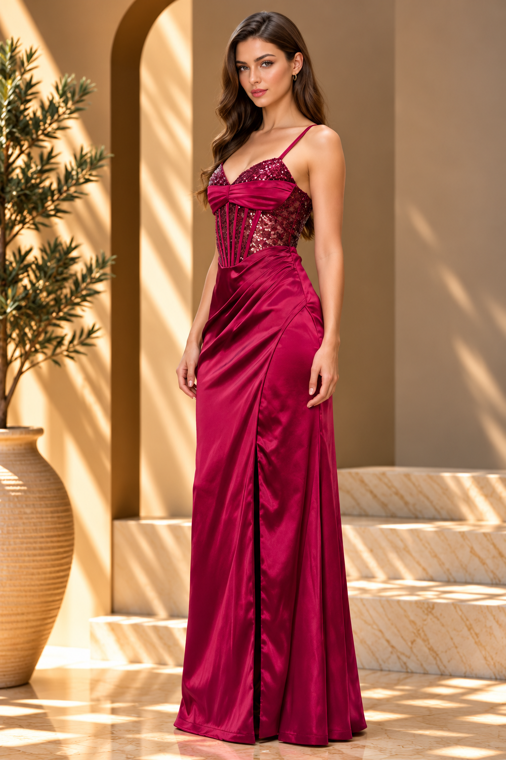 LATTICE SEQUIN SATIN CONTRAST MAXI PARTY DRESS