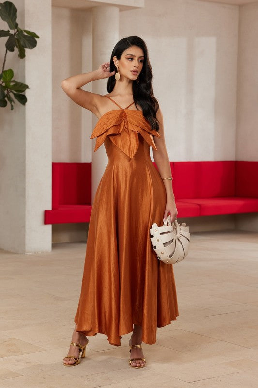 PETAL SCULPTED A LINE MAXI DRESS