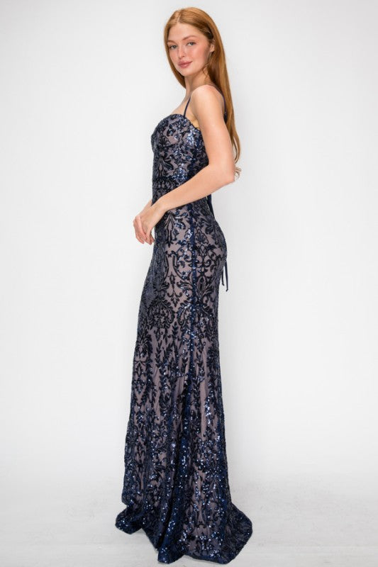 SEQUIN EMBELLISHED CORSET MAXI MERMAID COCKTAIL DREAS