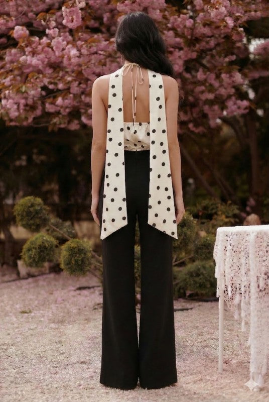 POLKA DOT LING SCARF TIE JUMPSUIT