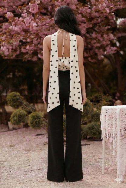 POLKA DOT LING SCARF TIE JUMPSUIT