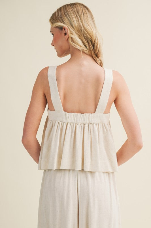 FRONT TIE SLEEVELESS TOP WIDE PANTS SET
