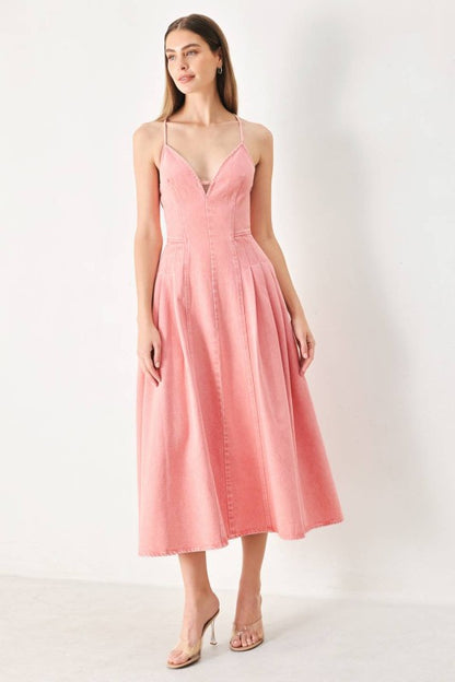 WASHED WOVEN MIDI DRESS