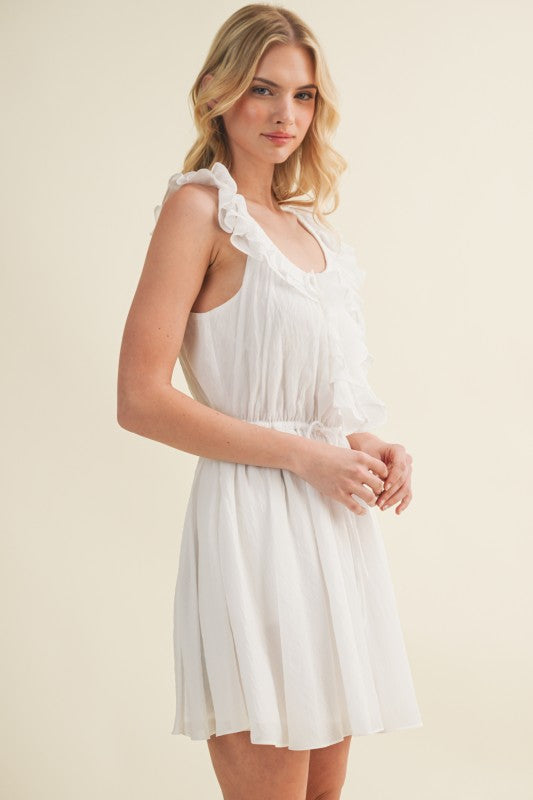 SLEEVELESS RUFFLE MINI DRESS