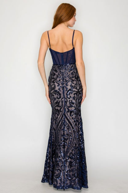SEQUIN EMBELLISHED CORSET MAXI MERMAID COCKTAIL DREAS