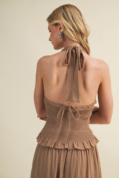 SMOCKED HALTER TOP