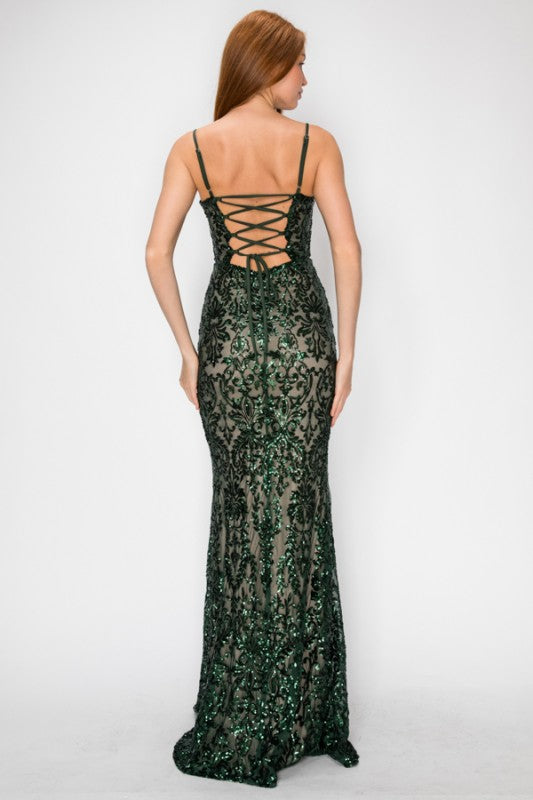 SEQUIN EMBELLISHED CORSET MAXI MERMAID COCKTAIL DREAS