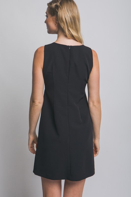 ROUND NECK GOLDEN ROSE BUTTON MINI DRESS