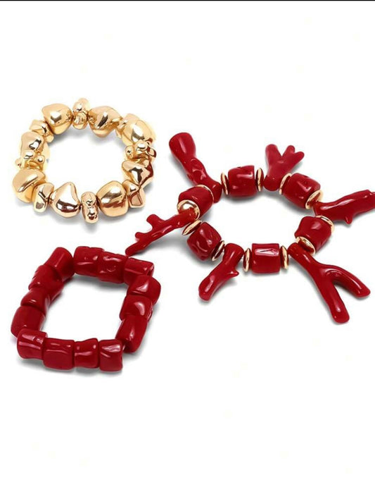 3 PCS CORAL RESIGN STACKED BRACELETS
