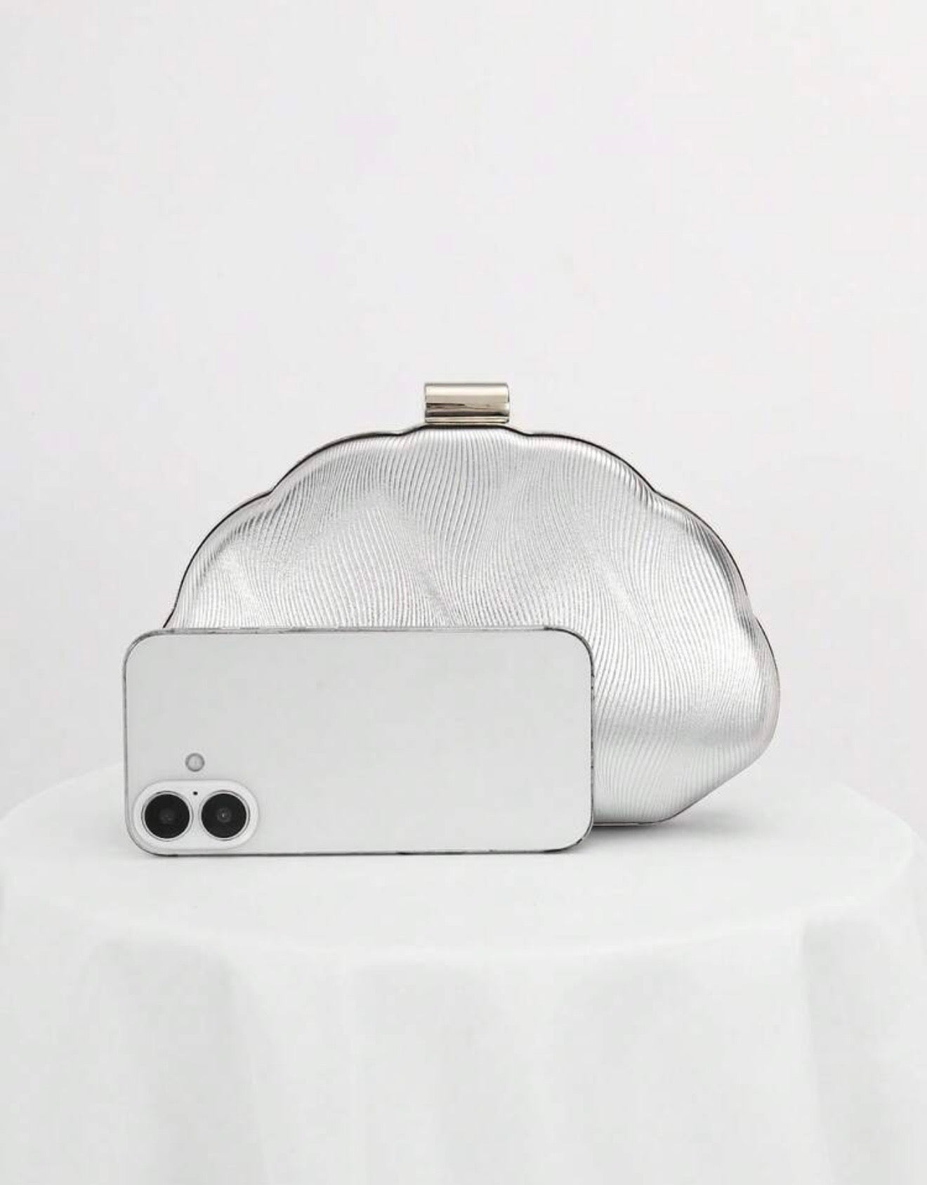 SEASHELL PU LEATHER BOX SHAPED EVENING CLUTCH BAG