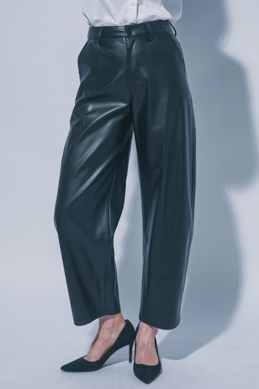 FAUX LEATHER WIDE LEG PANTS