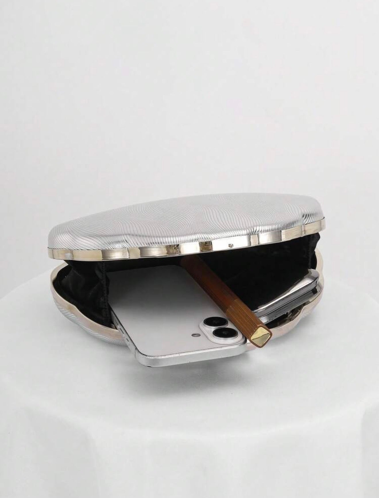 SEASHELL PU LEATHER BOX SHAPED EVENING CLUTCH BAG