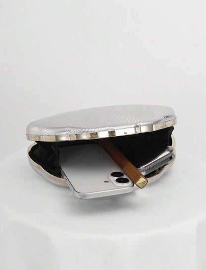 SEASHELL PU LEATHER BOX SHAPED EVENING CLUTCH BAG