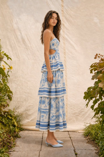 TOILE PRINTED TIERED MIDI DRESS