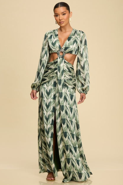 BRIELLE HOTFIX CHIFFON MAXI DRESS