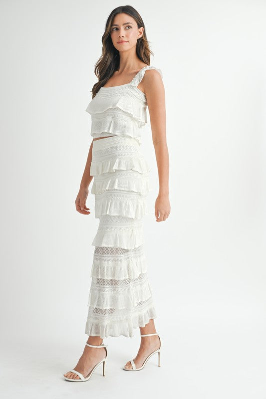 CONTRAST DETAIL RUFFLE KNIT TOP SKIRT SET