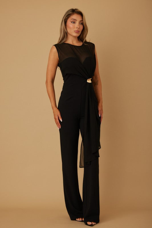 SHEER ELEGANT DRAPED JUMPSUIT