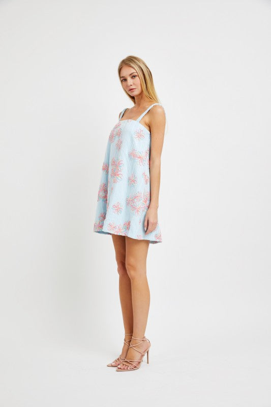 LACE SLEEVELESS MINI PARTY DRESS WITH BRAID STRAP