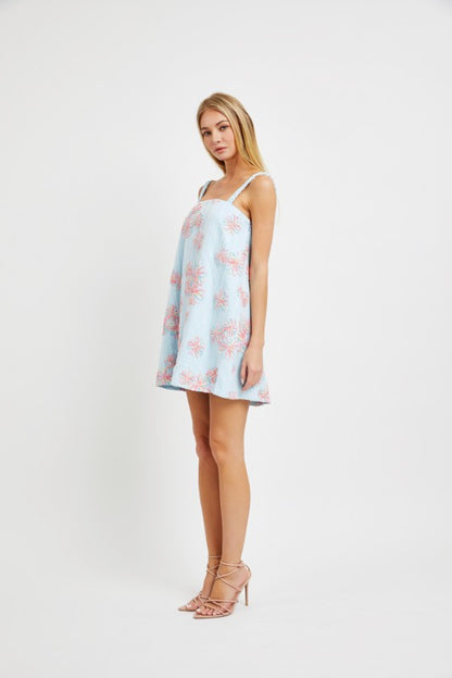 LACE SLEEVELESS MINI PARTY DRESS WITH BRAID STRAP