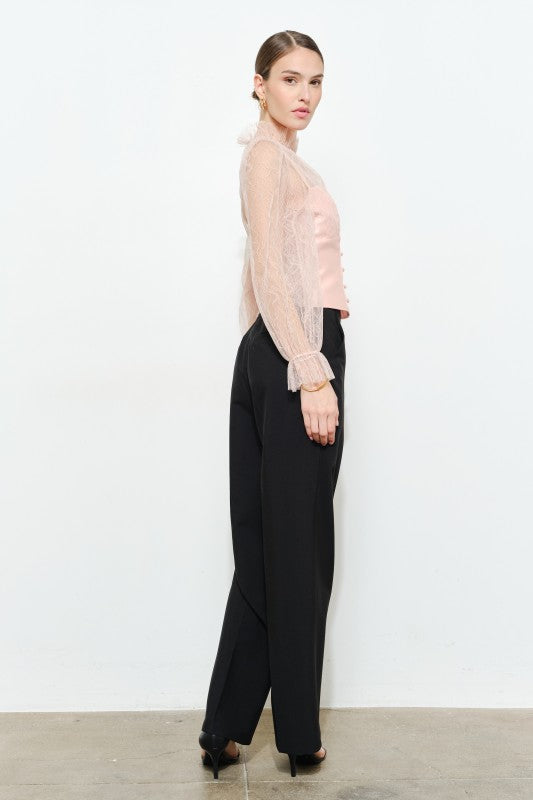 LUXE LACE MOCK NECK LONG SLEEVES BLOUSE
