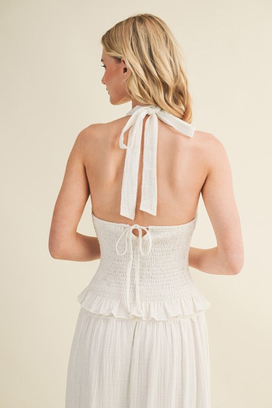 SMOCKED HALTER TOP