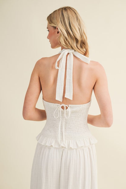 SMOCKED HALTER TOP