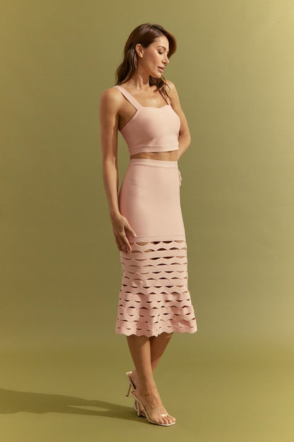 Bandage Sleeveless Crop Top And  Midi Skirt With Cutout