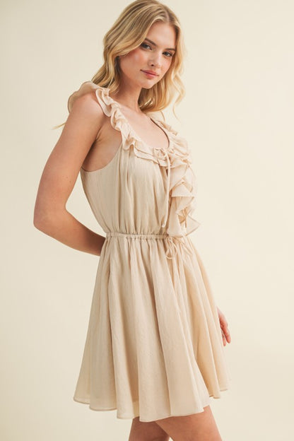 SLEEVELESS RUFFLE MINI DRESS