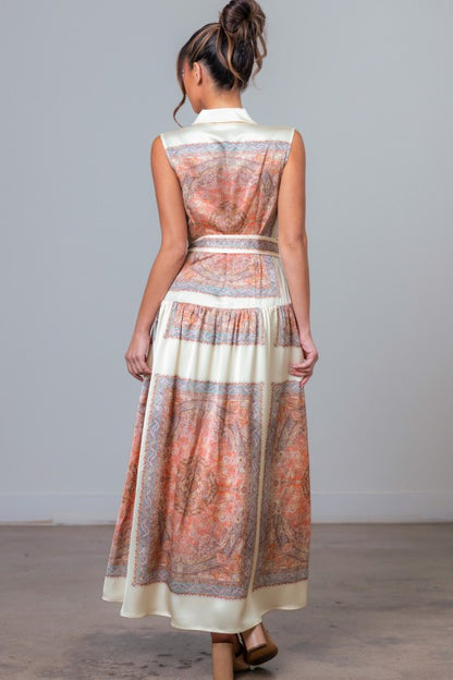 JACQUARD PRINTED SLEEVELESS MAXI DRESS