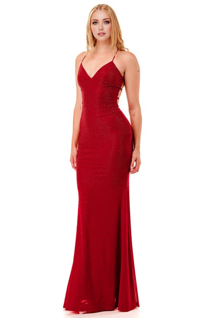 RHINESTONE CROSSED BACK MAXI DRESS