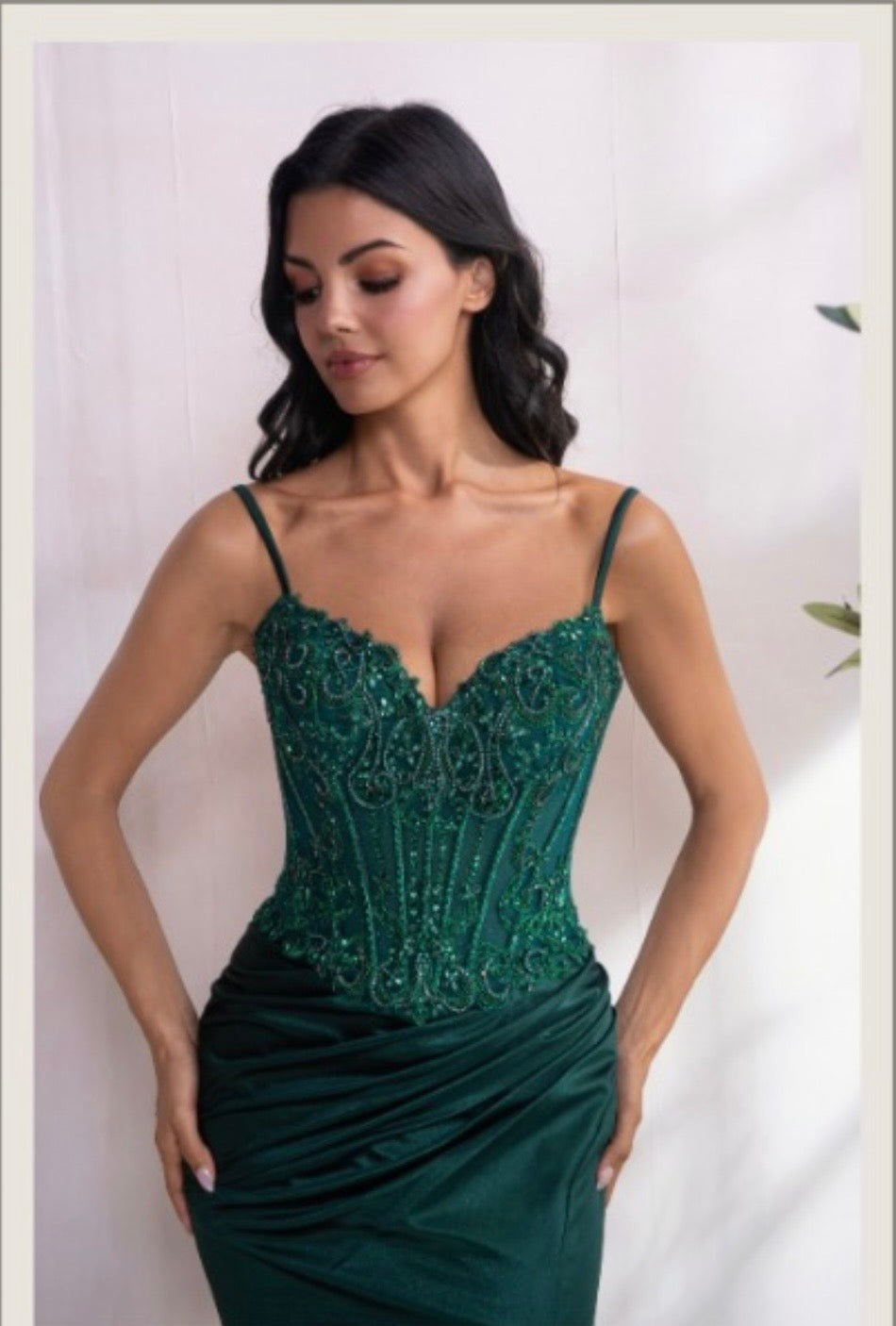 APPLIQUÉ BEADED BODY WITH LACE UP BACK SATIN SKIRT MAXI COCKTAIL DRESS