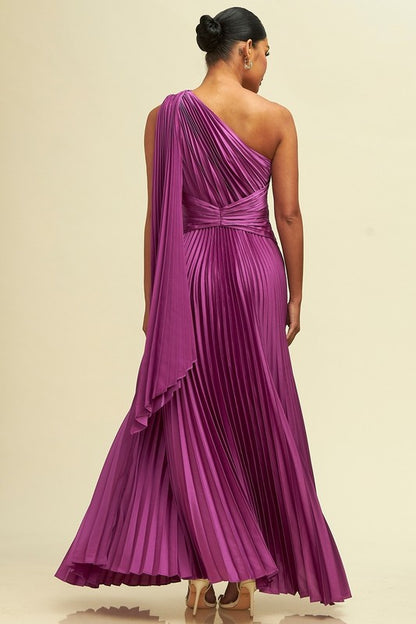 ONE SHOULDER PLEATED MAXI DRESS