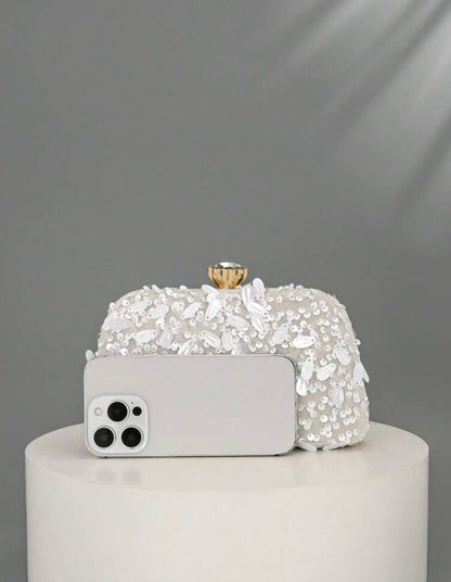 FLORAL PATTERN SEQUINED EVENING CLUTCH BAG
